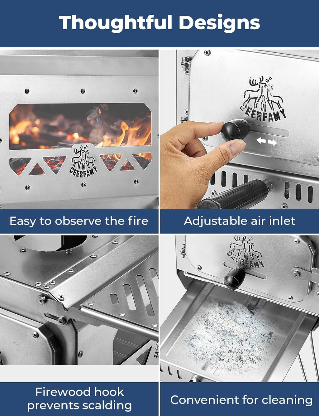 Portable Stainless Steel Tent Stove with 6 Chimney Pipes for Camping F848212