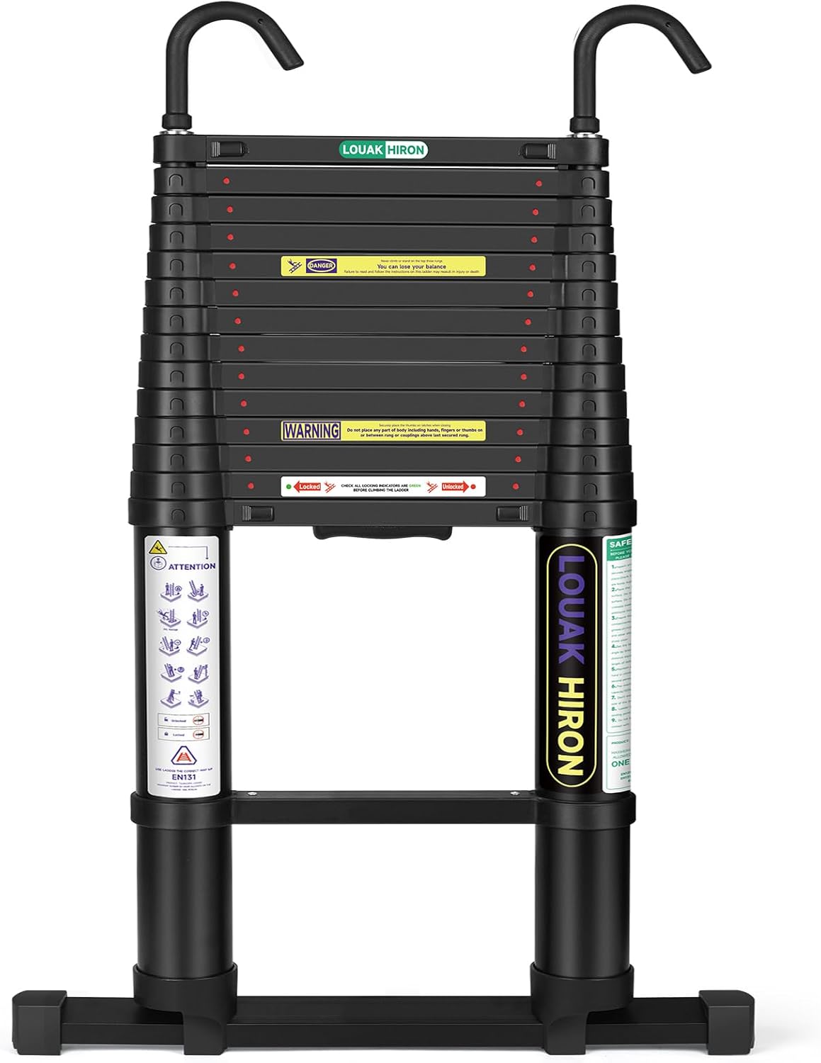 Telescoping Ladder 15 FT for Home Aluminum Extension Folding Ladder with Hooks RV Attic Ladder 330 Pound Capacity Semi-Automatic Retraction