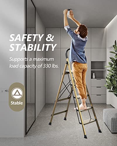 5 Step Ladder, Folding Step Stool, Lightweight Aluminum, Anti-Slip Wide Pedal F979769