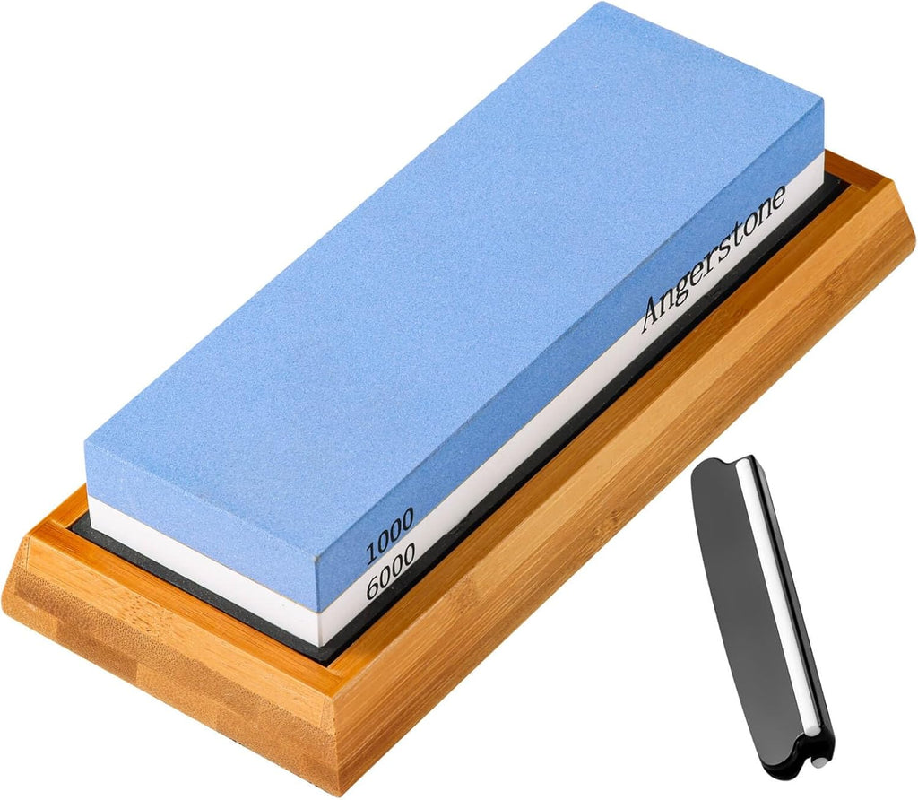 Premium Knife Sharpening Stone–1000/6000 Grit Whetstone, Professional whetstone Sharpener stone with Slip-Resistant Silicone Base|Best wet stone|Nonslip Bamboo Base & Angle Guide