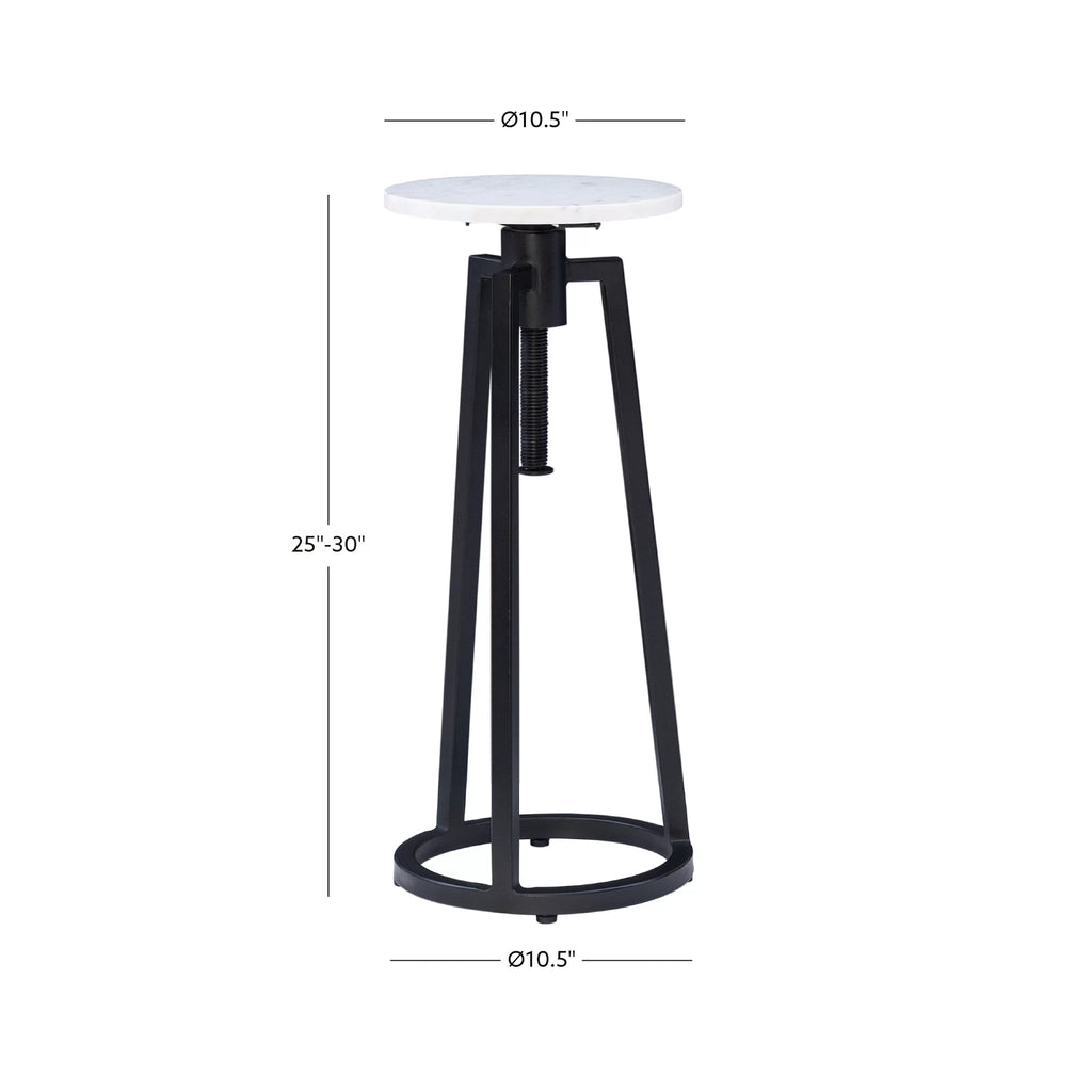 Round Adjustable Height Drink Table, 25-30" Tall, Black/White Marble P104