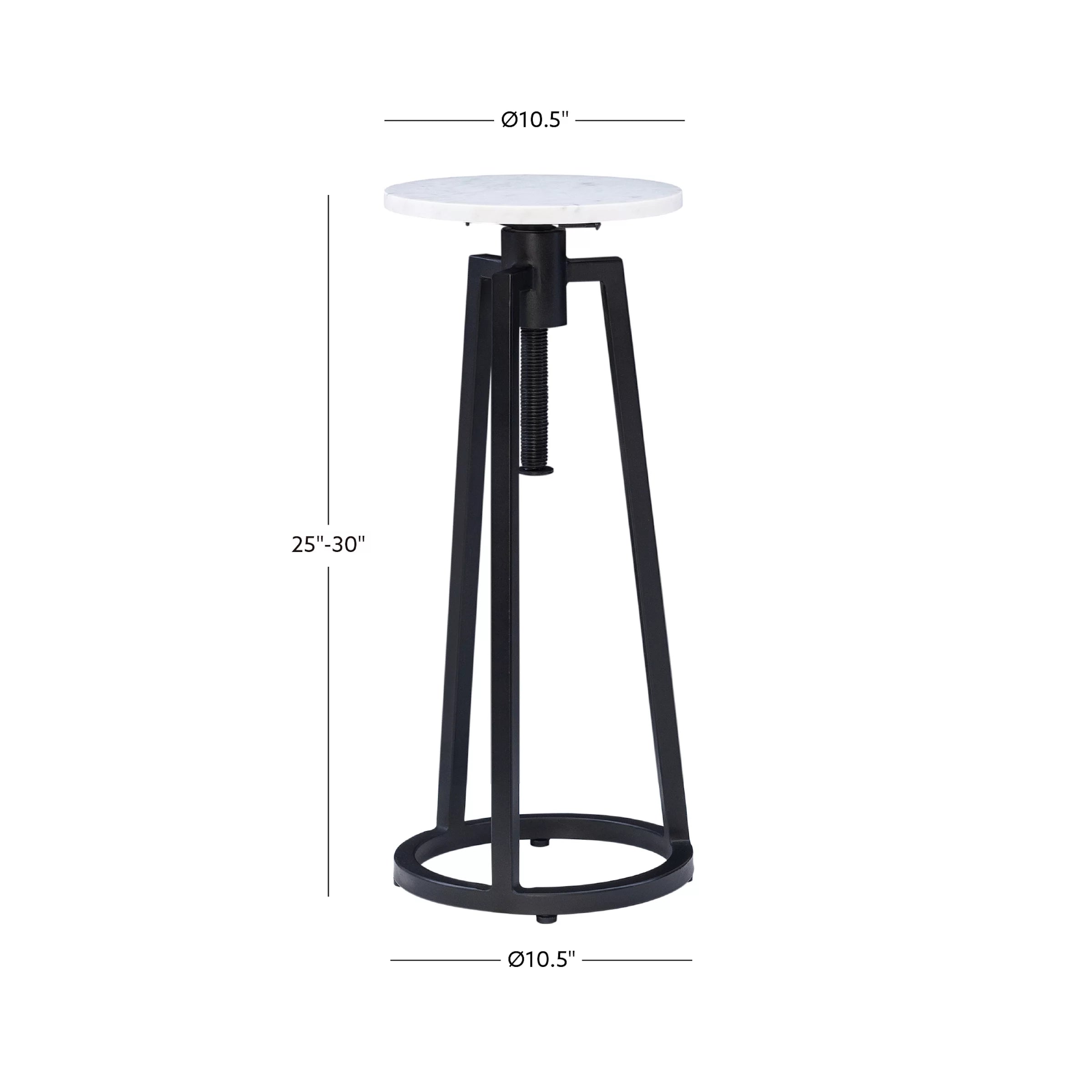 Round Adjustable Height Drink Table, 25-30" Tall, Black/White Marble P104