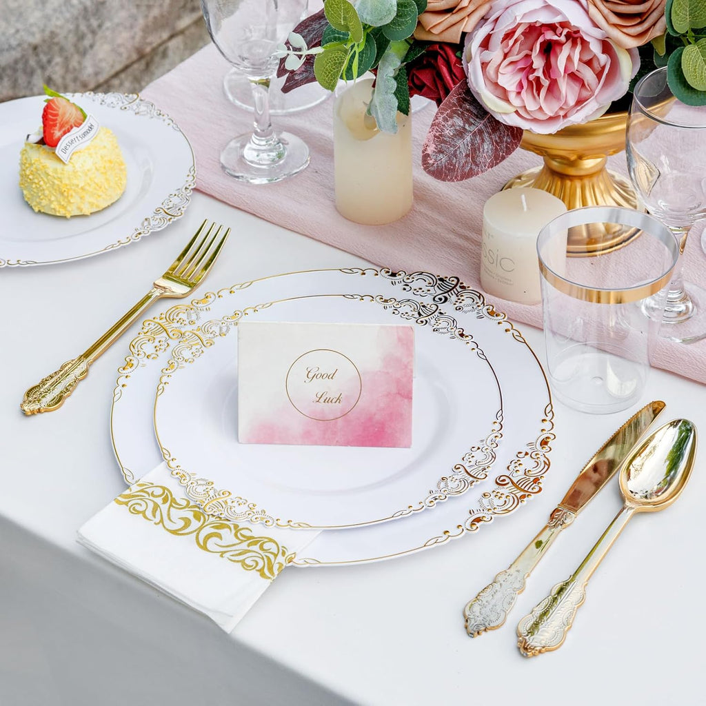 Gold Plastic Dinnerware Set for 50 Guests B56368