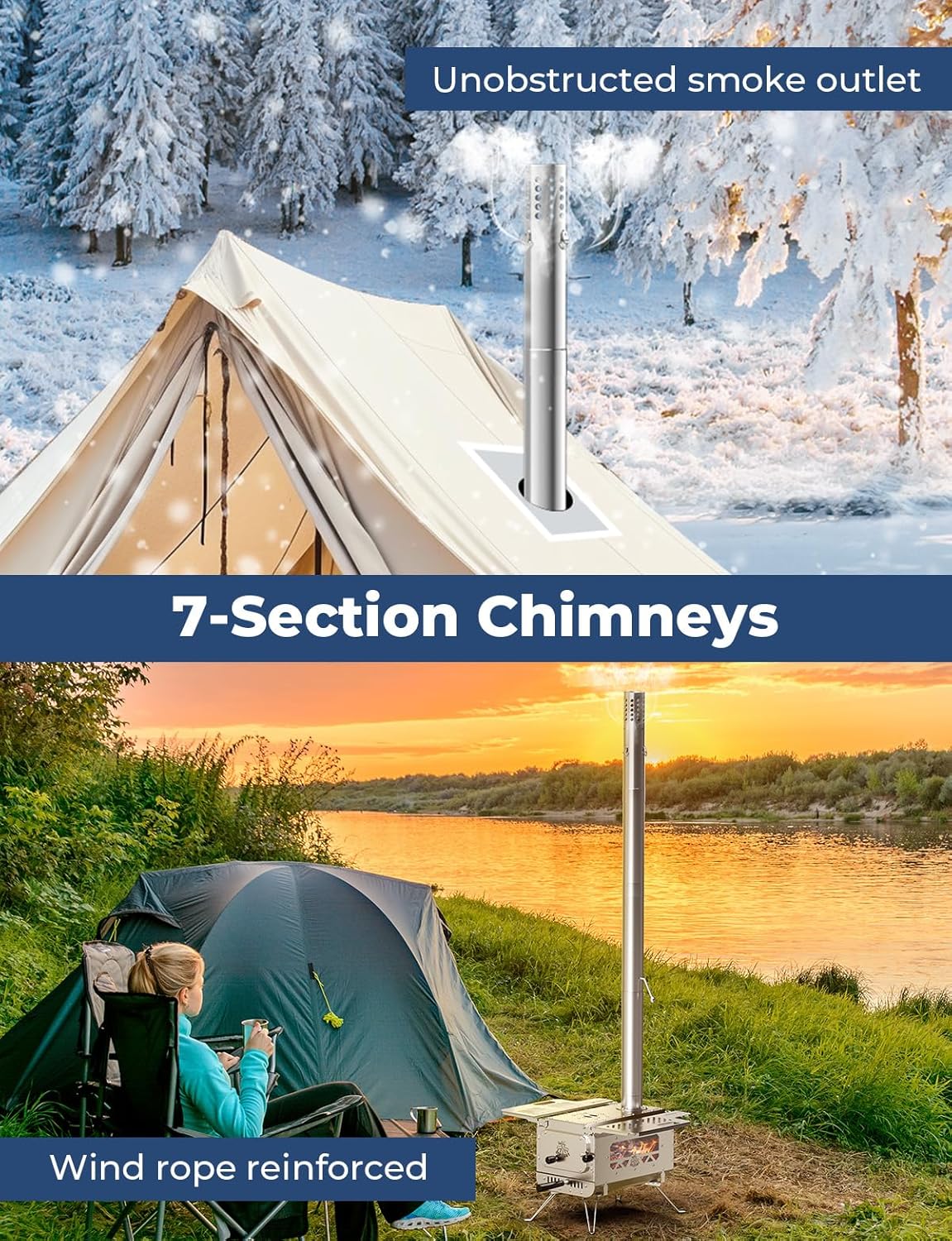Portable Stainless Steel Tent Stove with 6 Chimney Pipes for Camping F848212