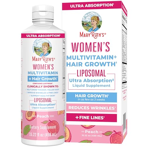 MaryRuth Organics Women's Multivitamin + Lustriva Hair Growth Liposomal Biotin 10000mcg Clinically Tested for Thicker Hair/Wrinkles/FineLines/Skin Care w/Ashwagandha & Maca Root Age 18+, 15.22 Fl Oz