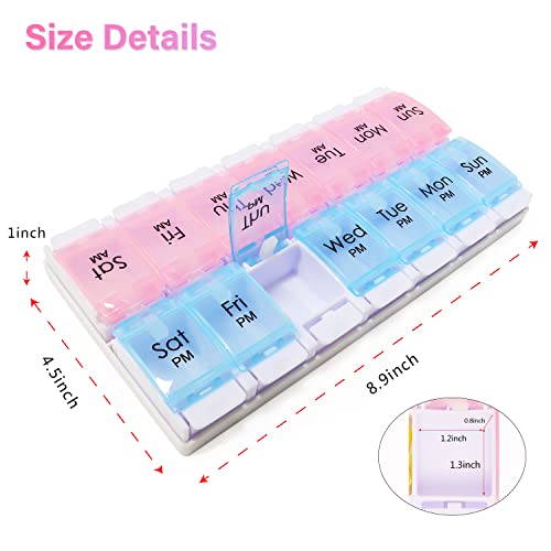 7 Day Pill Organizer 2 Times a Day, 14 Dividers with Easy Push Button W664719