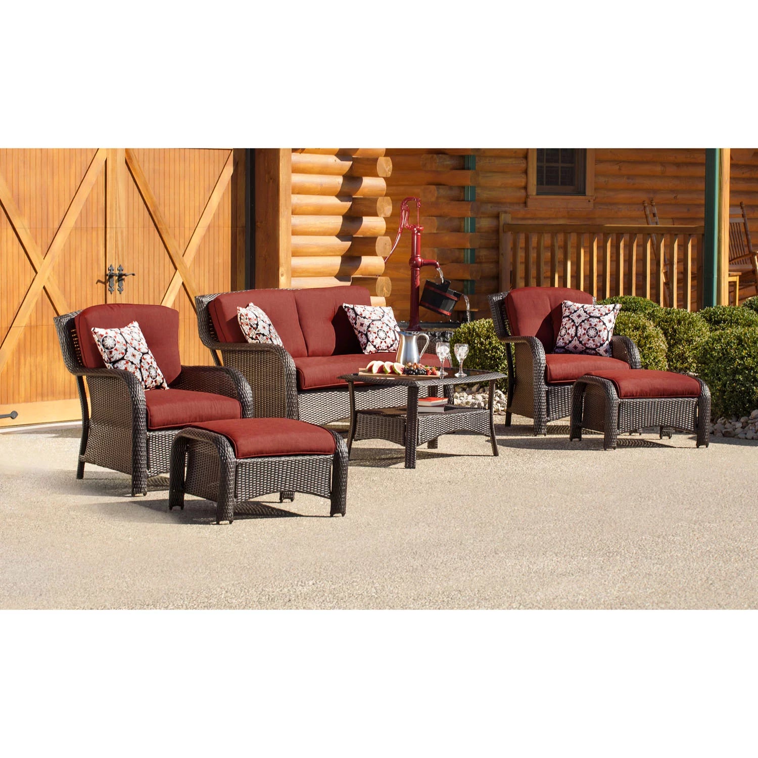 6-Piece Wicker Outdoor Conversation Set, Crimson Red P9795