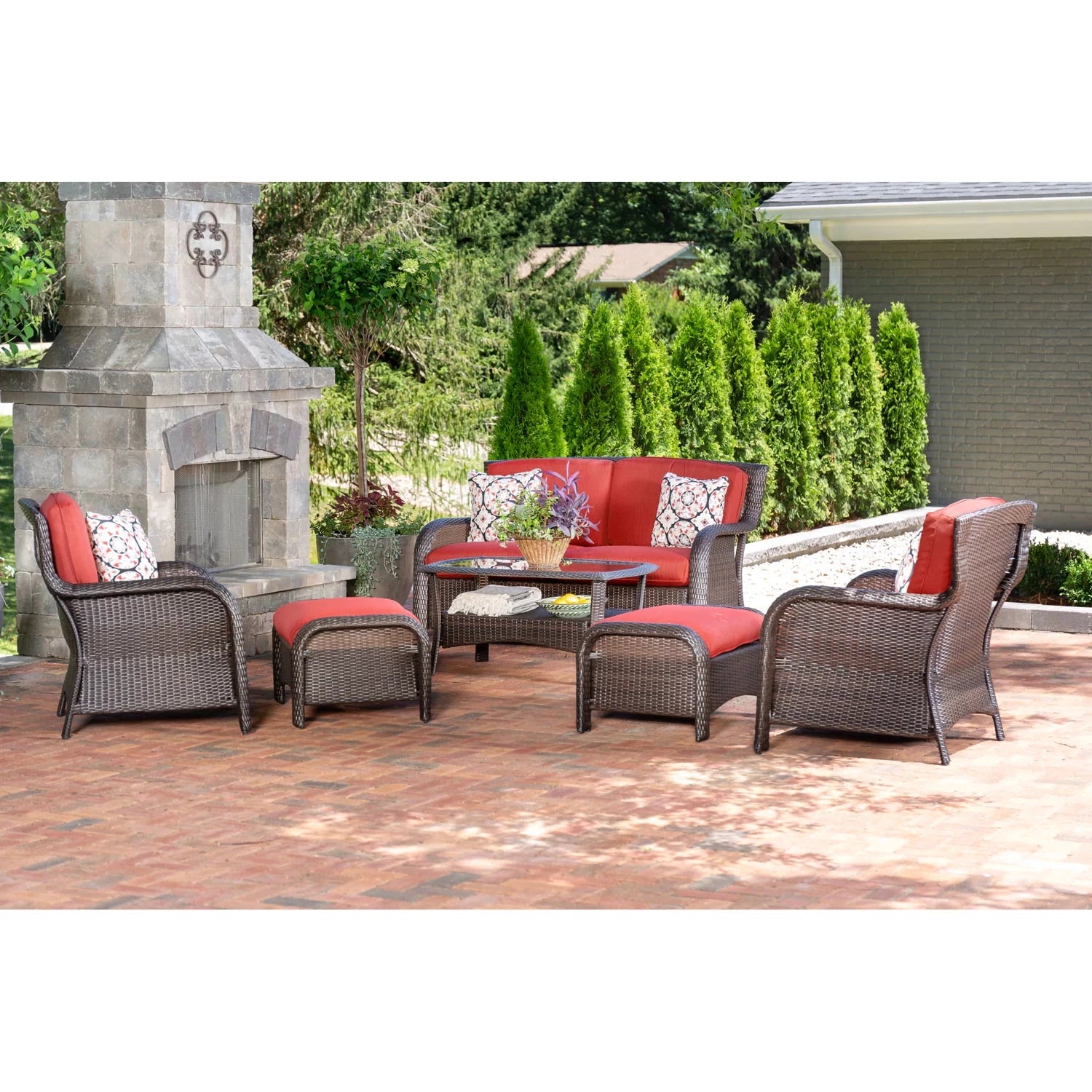 6-Piece Wicker Outdoor Conversation Set, Crimson Red P9795
