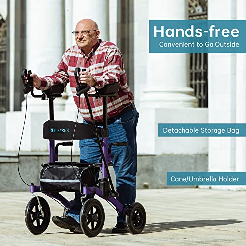 All-Terrain Upright Rollator Walker with 12" Front Wheels, Compact Folding for Seniors O121486
