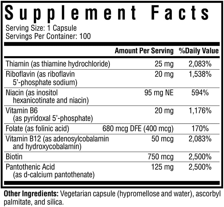 Vitamin B Complex with Folate, Niacin & Folinic Acid, 100 Capsules S7456