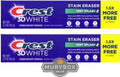 Crest 3D White Stain Eraser Toothpaste, 2.3 oz | Crest 3D White Fluoride Anticavity Toothpaste | Crest 3D White Toothpaste, Crest 3D Whitening Toothpaste (Pack of 2) + MB Sticker.