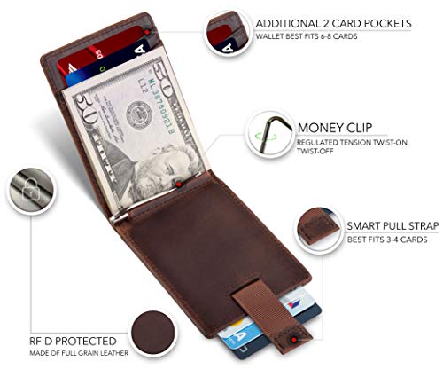 RFID Blocking Slim Bifold Leather Wallet for Men with Money Clip G1277