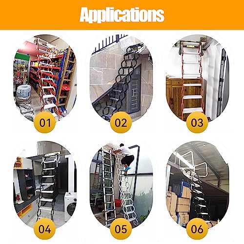 Folding Loft Ladder, 9.8 ft Wall Mounted Telescopic Attic Ladder, Al-Mg Alloy Pull Down Stairs with Adjustable Height P592