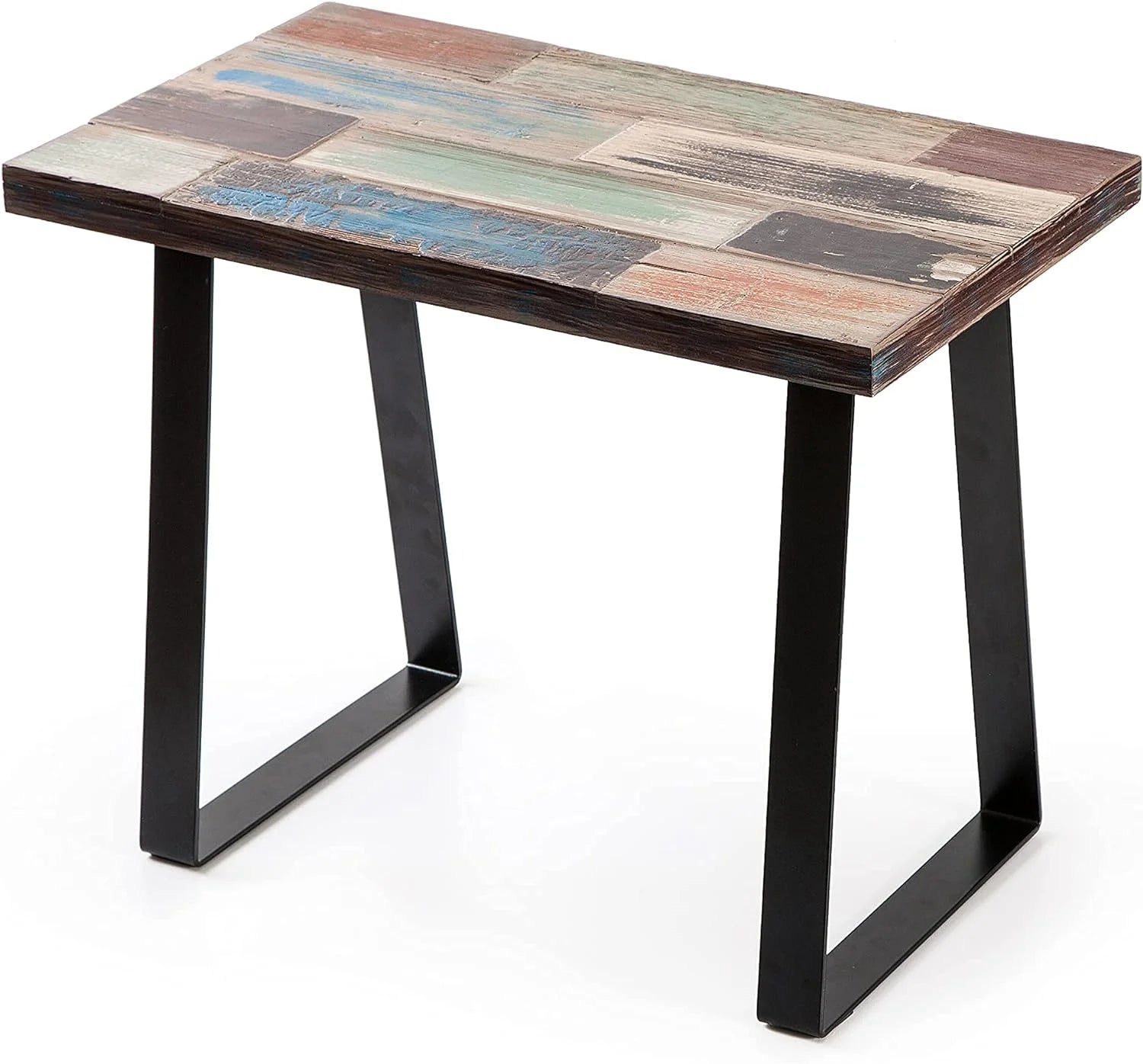 Reclaimed Wood End Table Bedroom With Flat Iron Legs, Small Rectangular Side Tables For Living Room Entryway Bench 13" X 22" X 16.5" Heigh, Brick Rectangle