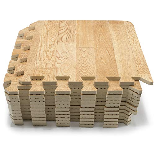 Wood Floor Mats Foam Interlocking Tiles for Home Office Playroom Basement A6775
