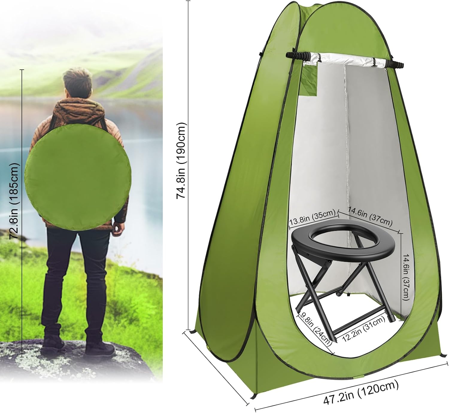 Portable Camping Toilet with Pop Up Privacy Tent, 300LBS Washable U4739