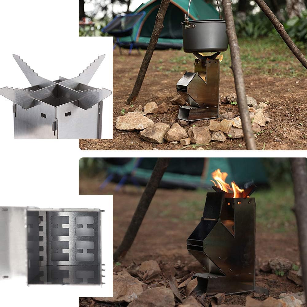 Camping Rocket Stove Outdoor Collapsible Wood Burning Portable Stainless Steel Z191549