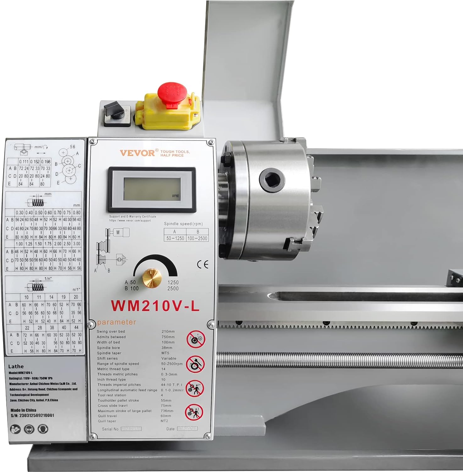 Metal Lathe Machine, 8.3" x 29.5", 0-2500 RPM, 750W Brushless Motor A222470