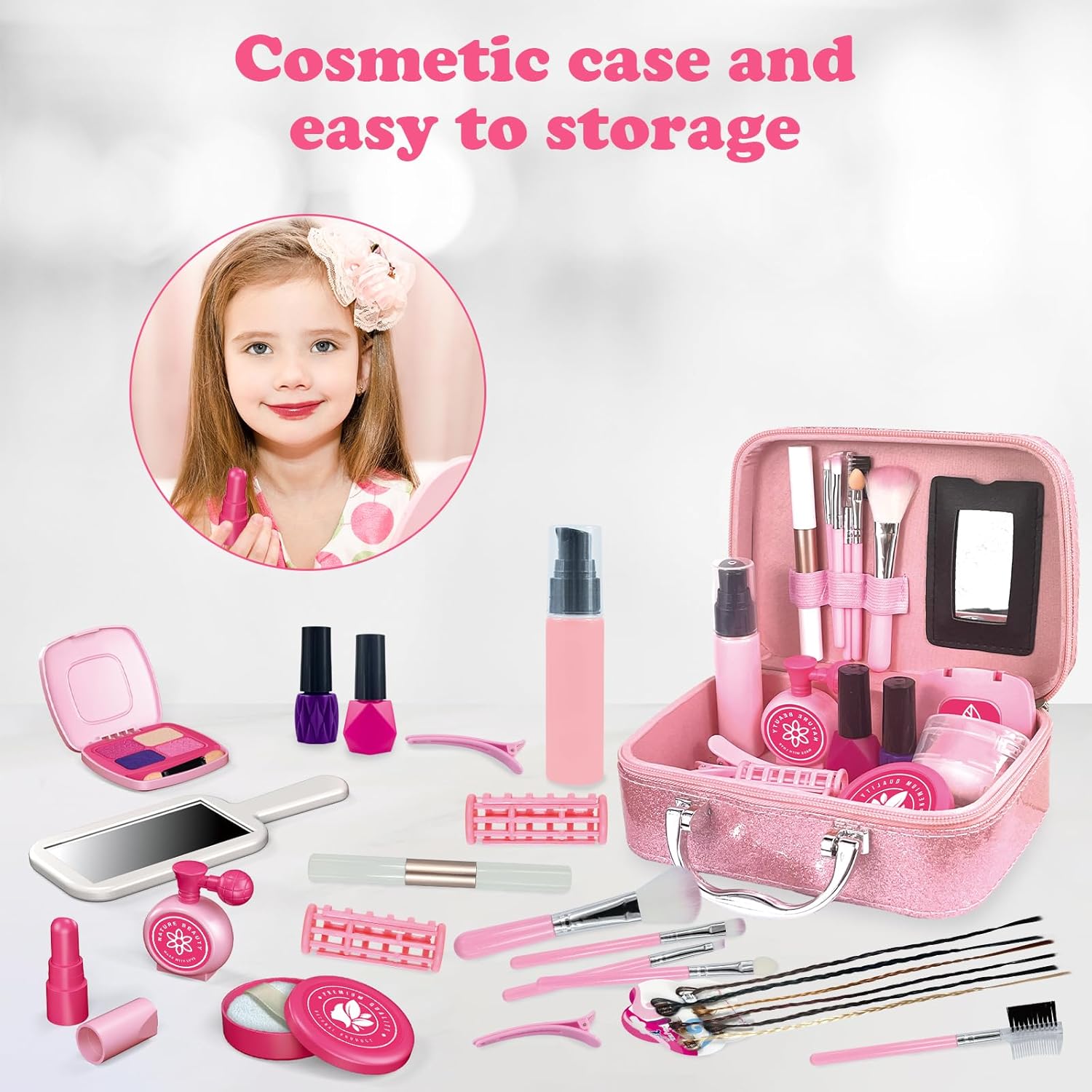Kids Beauty Salon Toy Set with Hair Dryer and Makeup Accessories D521623