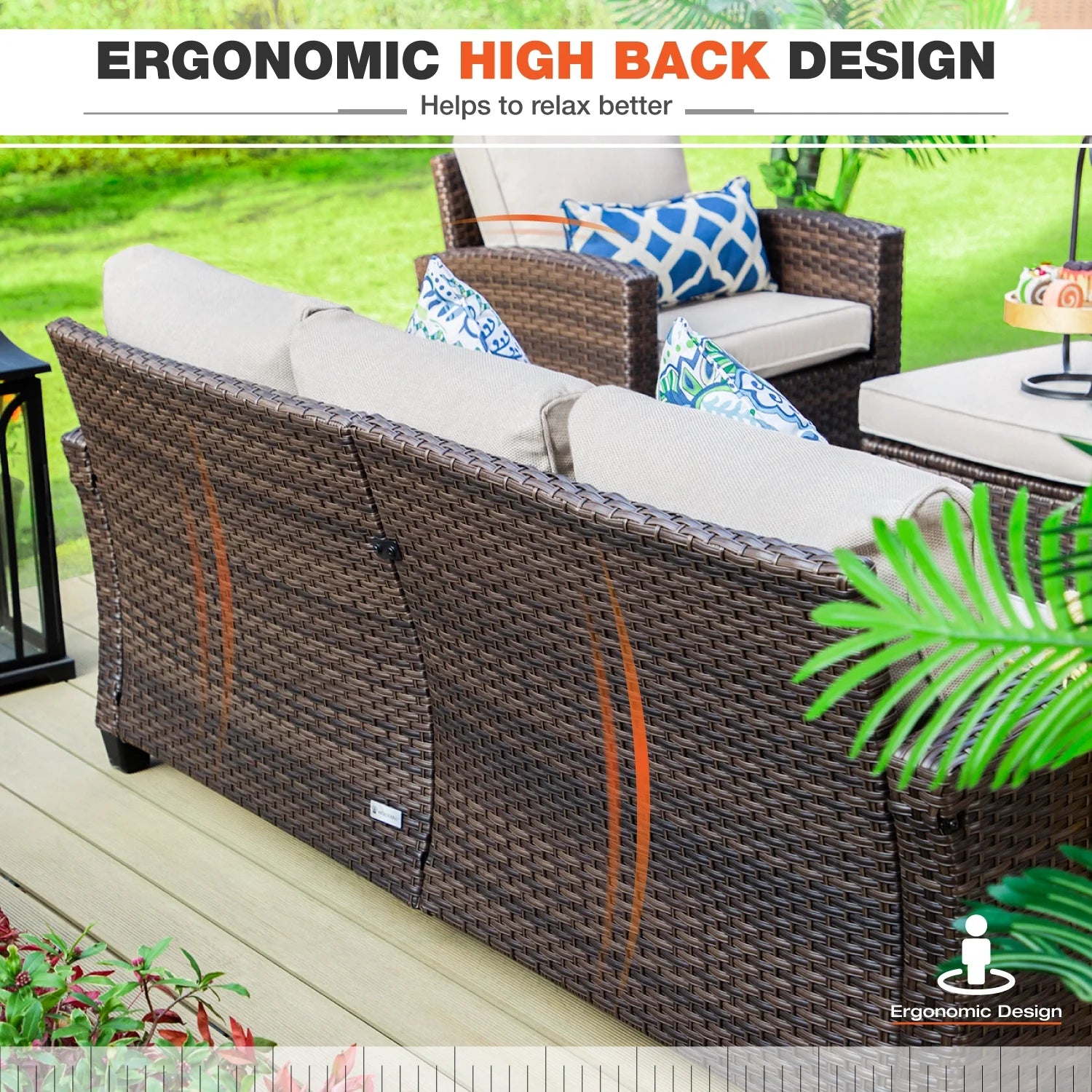 9-Seat Outdoor Patio Furniture Set with Fire Pit Table Wicker Beige P993501