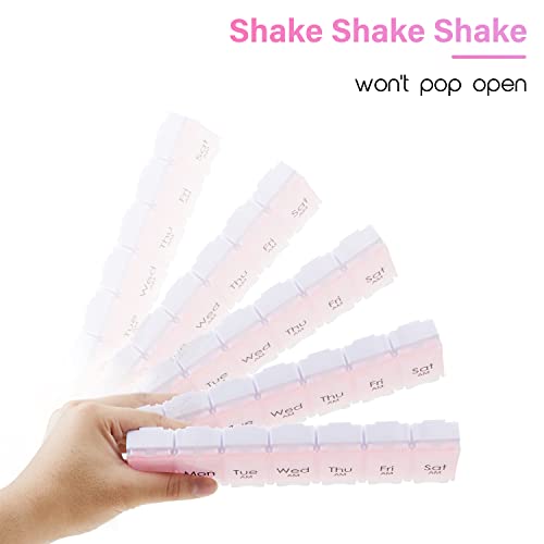 7 Day Pill Organizer 2 Times a Day, 14 Dividers with Easy Push Button W664719