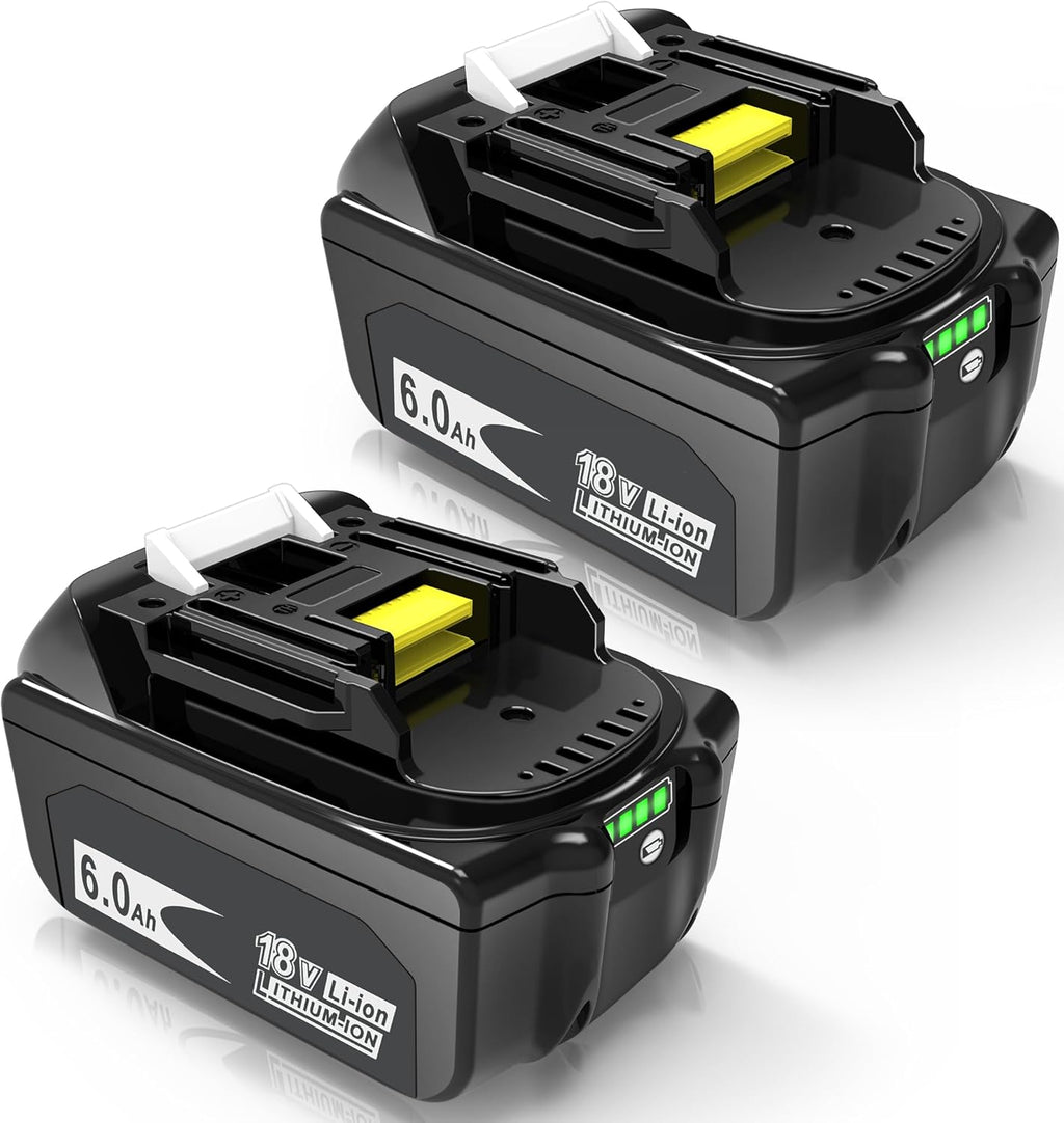 2 Packs 6.0Ah 18 Volt Battery Replacement for Makita 18V Battery with LED Indicator BL1815 BL1860 BL1830, Perfection Compatible with Original Makita 18V Chargers and Cordless Power Tools