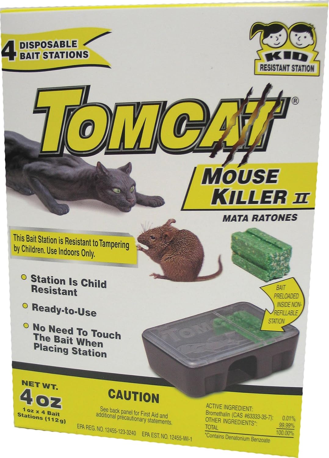 Tomcat Mouse Killer II, 4-Pack (Kid Resistant Disposable Mouse Bait Station)