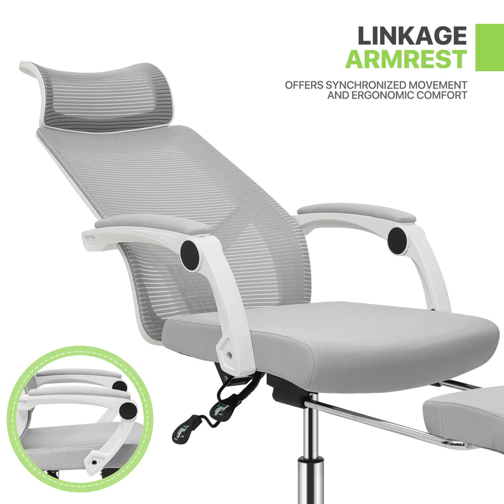 Ergonomic Office Executive Chair with Headrest and Footrest, Grey R3223