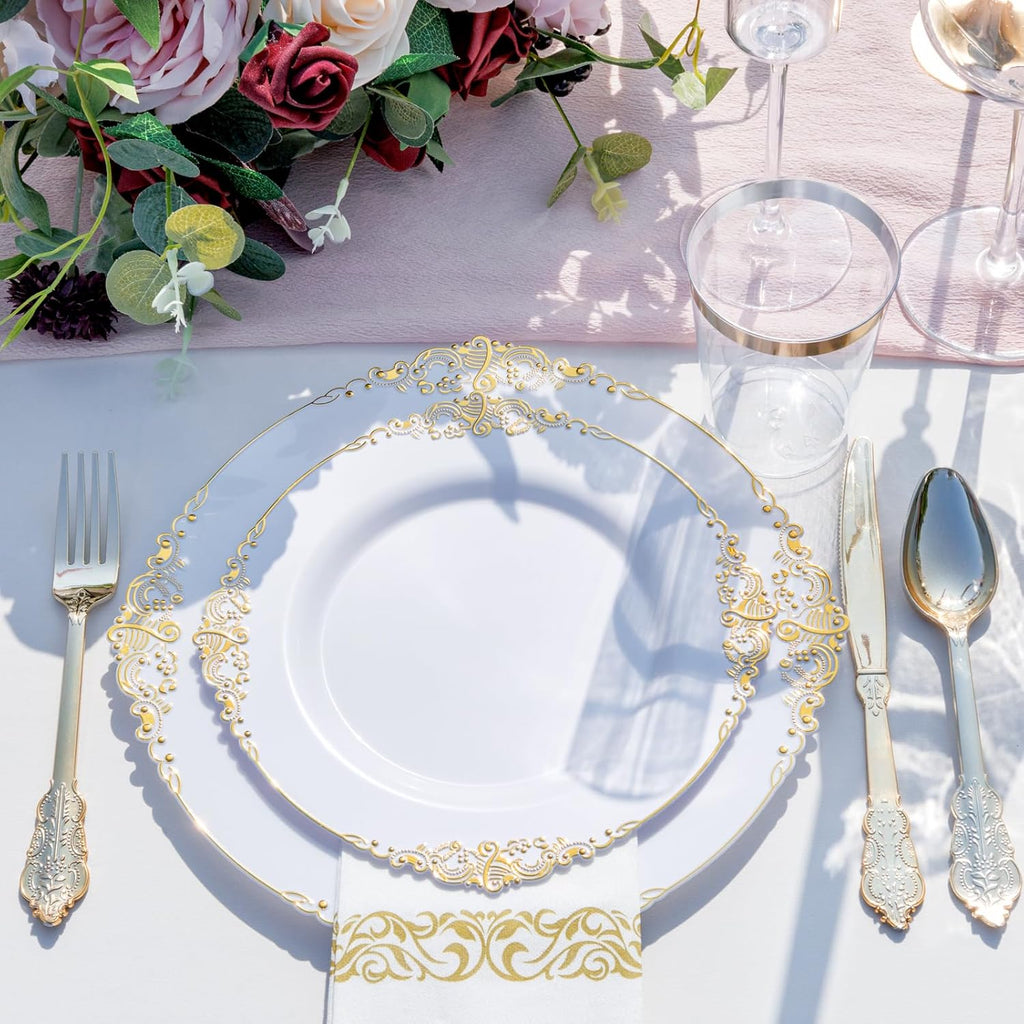 Gold Plastic Dinnerware Set for 50 Guests B56368