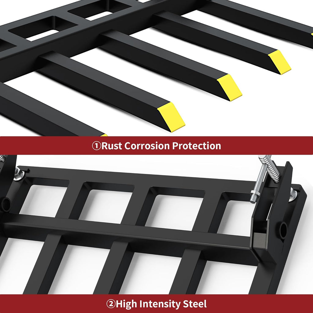 Clamp on Debris Forks for 48" Bucket, 2500 lbs Heavy Duty Pallet Forks Y3641