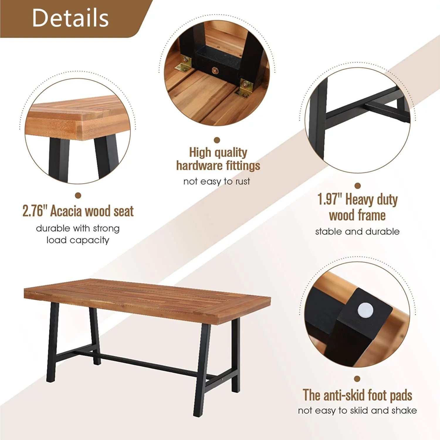 68"L Outdoor Acacia Wood Rectangular Dining Table O76395