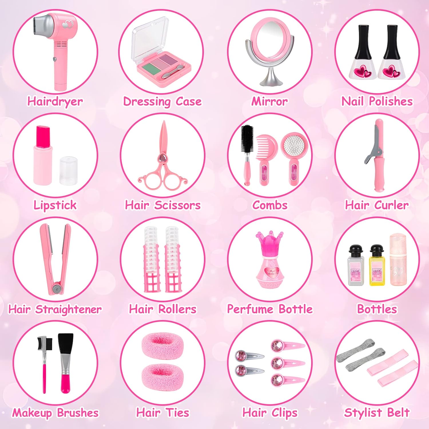 Girls Beauty Salon Set 35pcs Kids Pretend Play Makeup with Hairdryer, Mirror, Curling Iron C601742