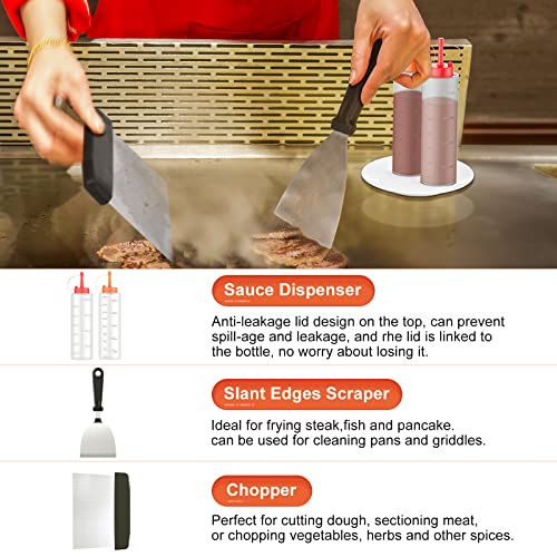 Flat Top Grill Accessories Kit, 14-Piece Spatula Set with Basting Cover and Scraper Z525