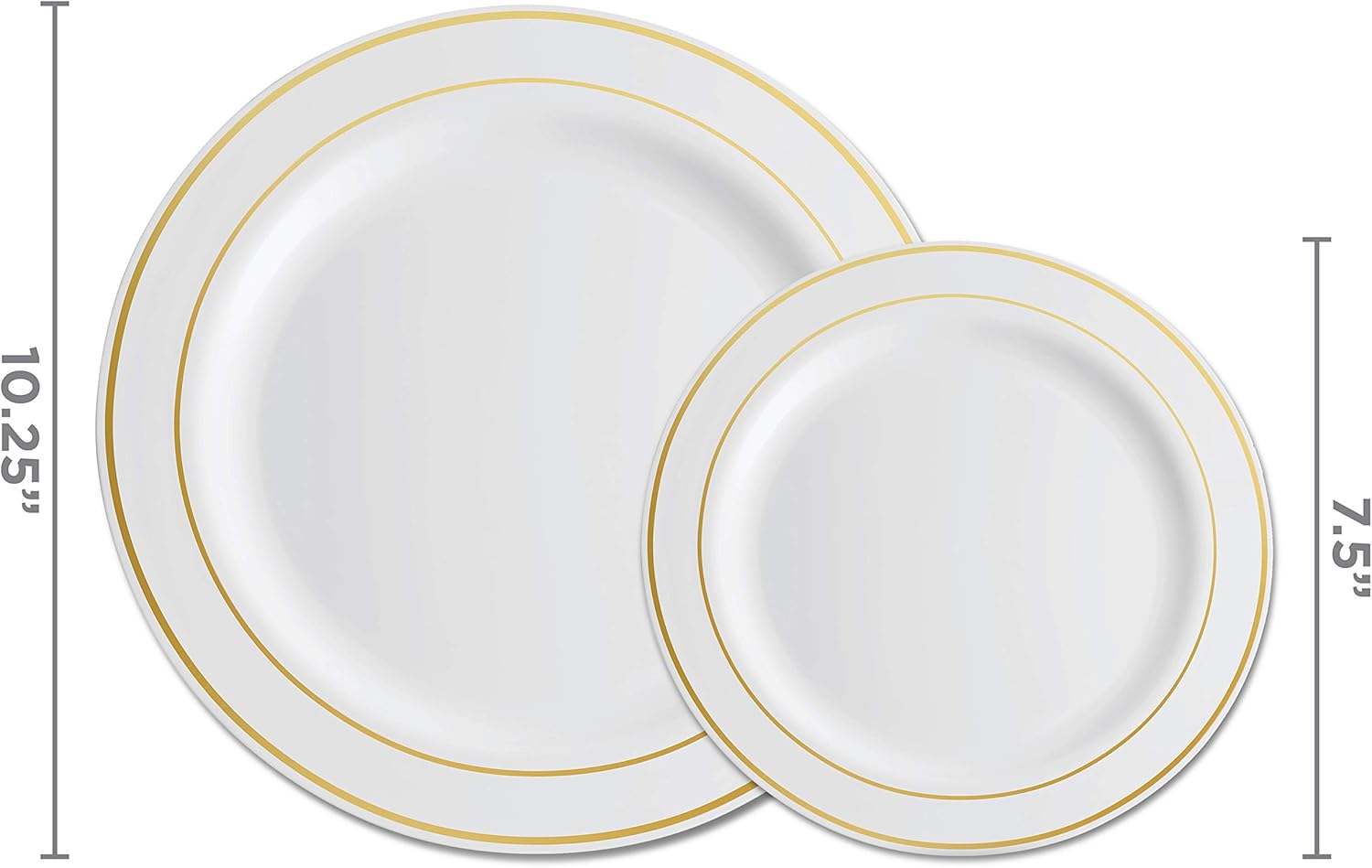 100 Piece Plastic Party Plates White Gold Rim, 50 Dinner and 50 Dessert Plates K48971