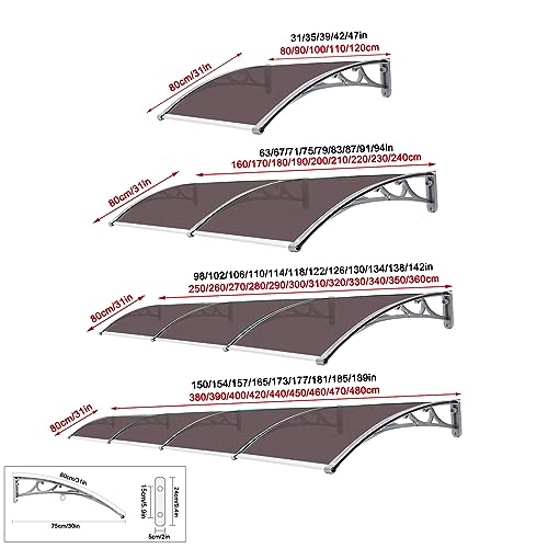 Front Door Canopy Window Awning with Polycarbonate Cover and White Bracket V6214
