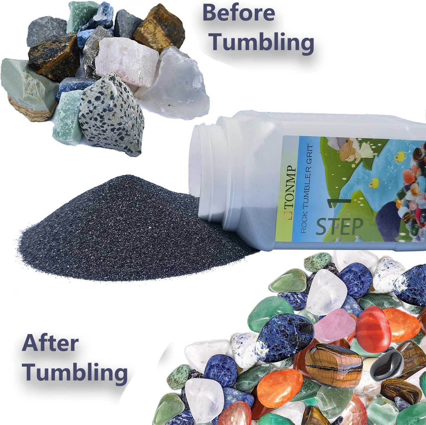 Rock Tumbler Grit Refill Kit - 7 lbs Grits Media + 1 lb Plastic Pellets for Stone Polishing W650580