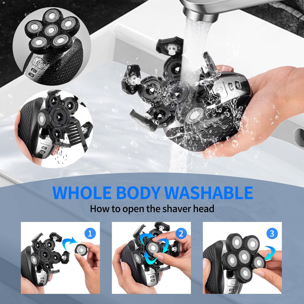 6D Electric Shaver for Bald Men, Rotary Head, Rechargeable, Wet & Dry M77487