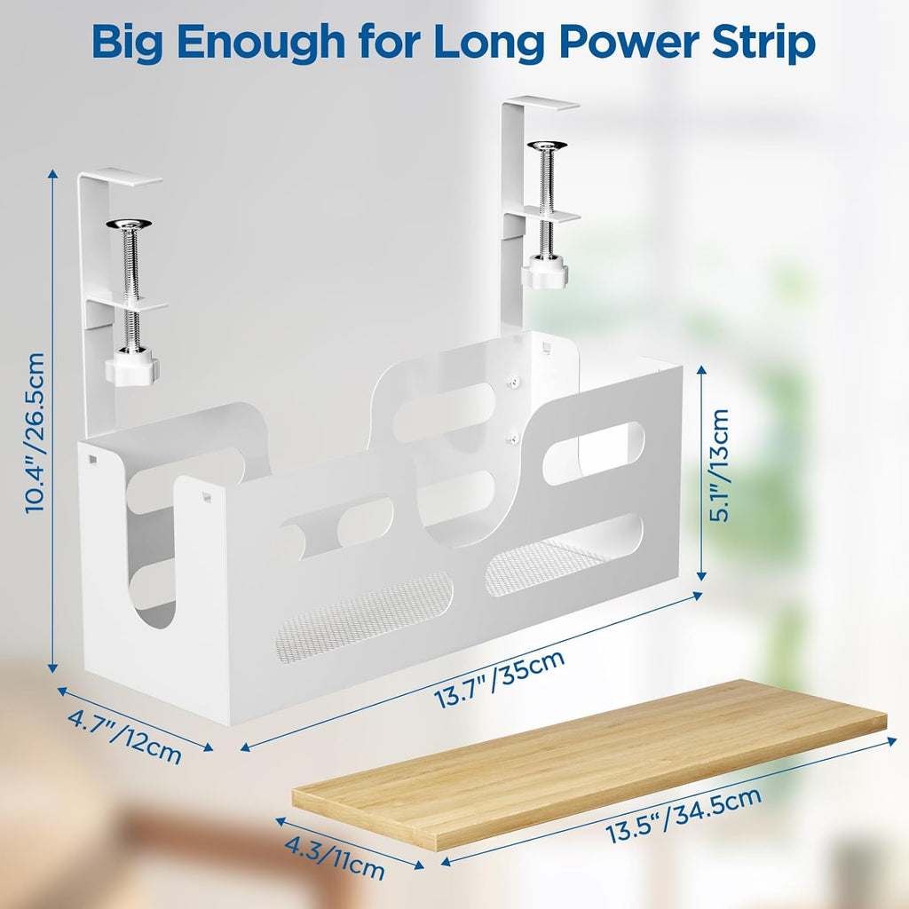 Cable Management Box with Lid, Under Desk Tray with Adjustable Clamps A5988