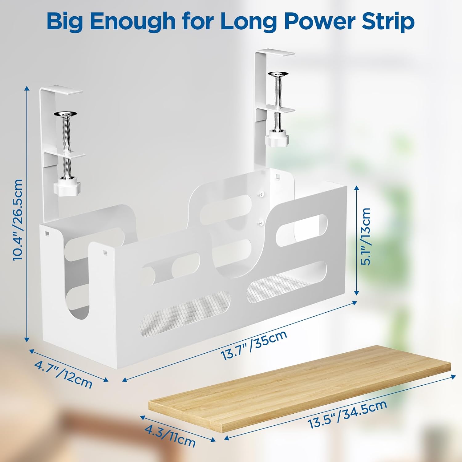 Cable Management Box with Lid, Under Desk Tray with Adjustable Clamps A5988