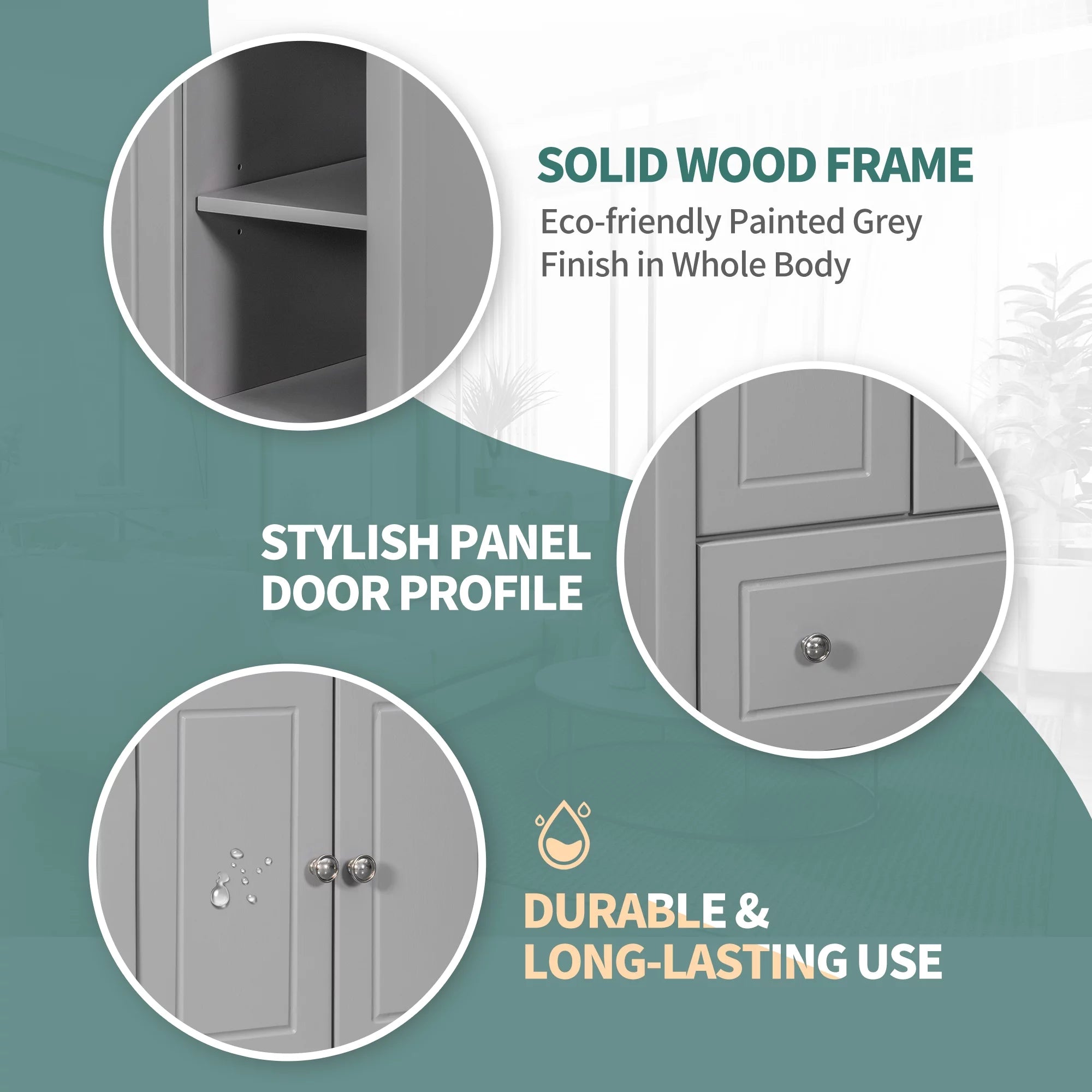 Bathroom Vanity Base with Doors and Drawers, Solid Wood Frame, Grey C98870