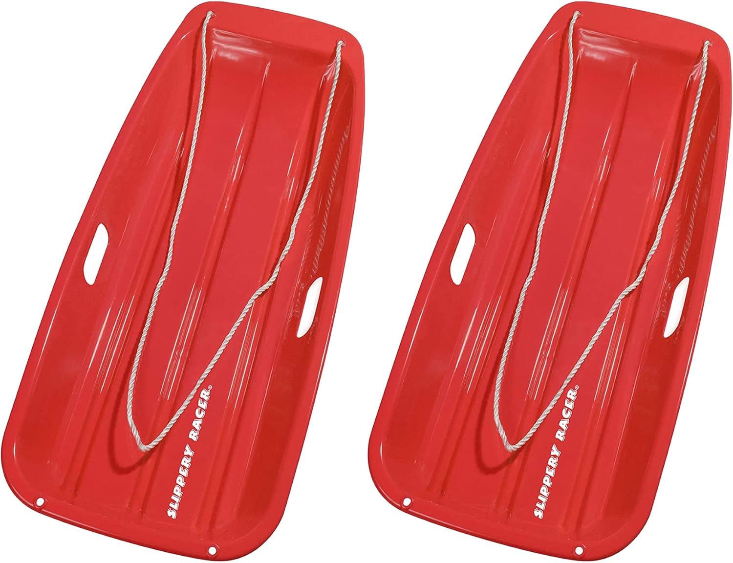 Downhill Sprinter Flexible Kids Toddler Plastic Cold-Resistant Toboggan Snow Sled with Pull Rope and Handles, Red (2 Pack)