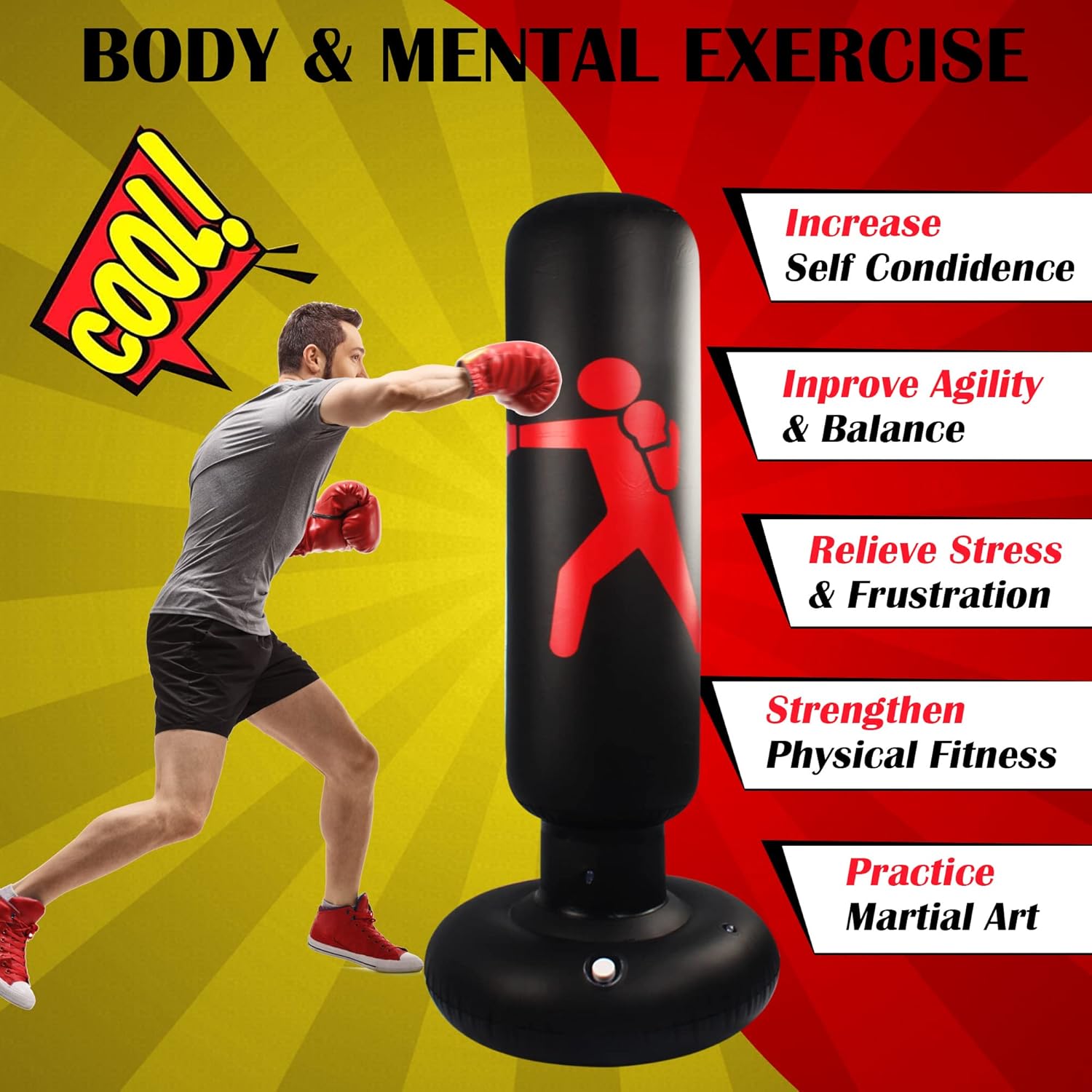 Freestanding Inflatable Punching Bag for Adults MMA Kickboxing Training N604