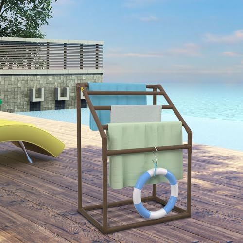 Pool Towel Rack, 5 Bar, Freestanding Outdoor Storage with Towel Clips V90329