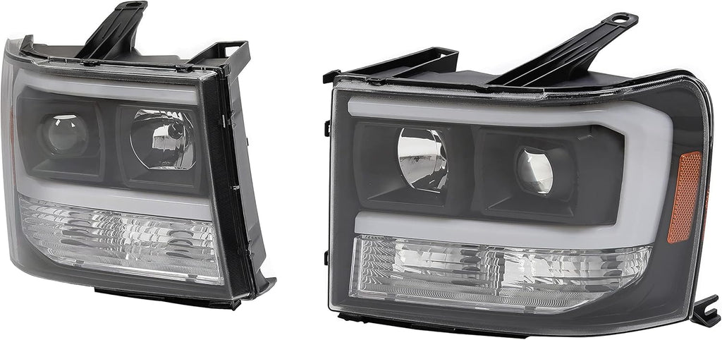LED Projector Headlights for GMC Sierra 1500 2500HD 3500HD 2007-2014, Black Housing Clear Lens S566
