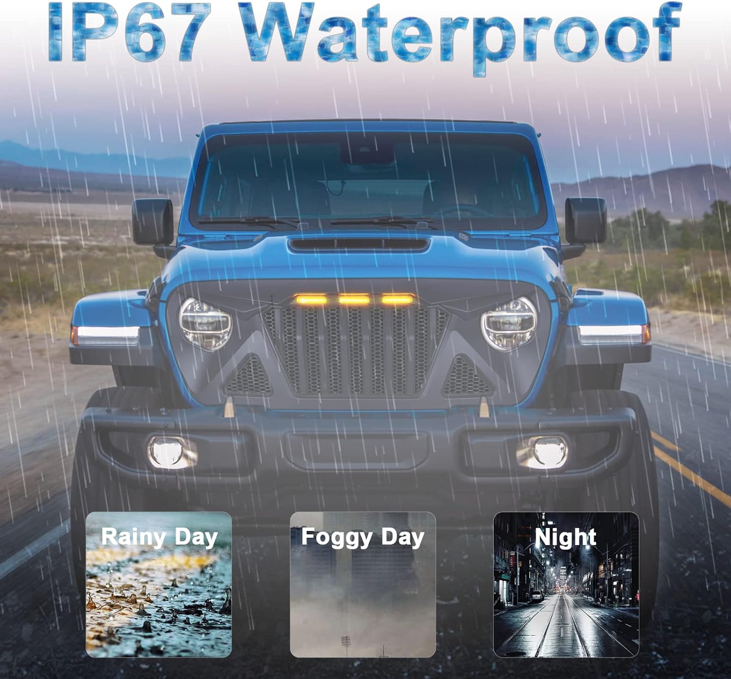 Front Grille with Amber LED Lights for Jeep Wrangler JL and Gladiator JT W47404