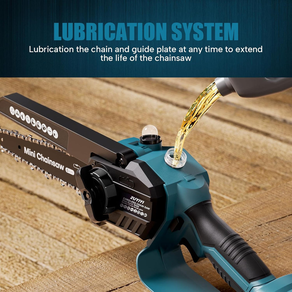 Cordless Mini Chainsaw 6 Inch & 8 Inch, Brushless Handheld Chain Saw with Oiler for Tree Branch Wood Cutting H1237