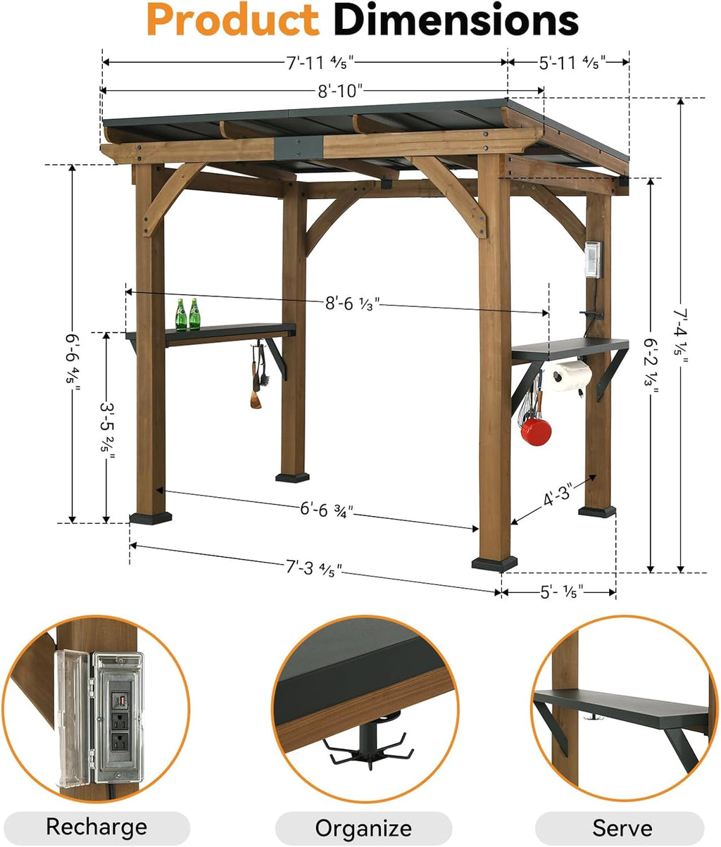 Cedar Wood Grill Gazebo with Steel Roof and Shelves T898