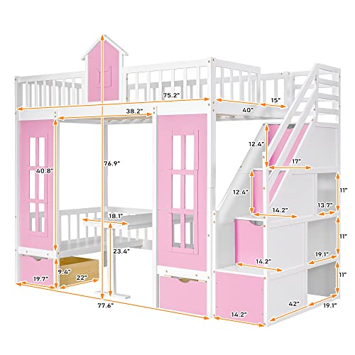Twin-Over-Twin Bunk Bed with Slide, Storage Staircase, Solid Wood Frame U37969