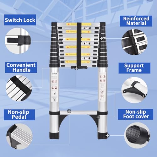 Telescoping Ladder 16.5 FT Aluminum Lightweight with Stabilizers J790185