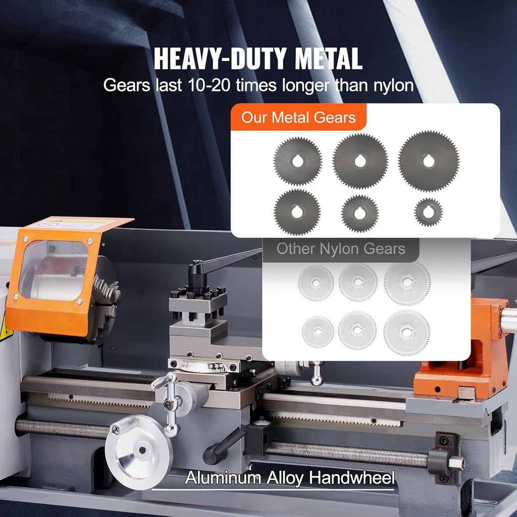 Metal Lathe Machine, 7.87" x 13.78", Benchtop Power Lathe, 50-2500 RPM Variable Speed, 500W Motor, with Tool Box F129